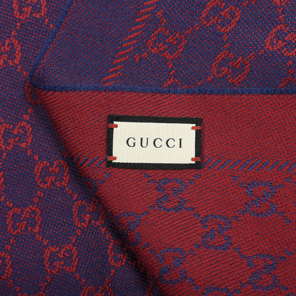 Gucci Wool Jacquard Monogram Reversible Stencil Fringe Scarf Red Purple 3 of 5