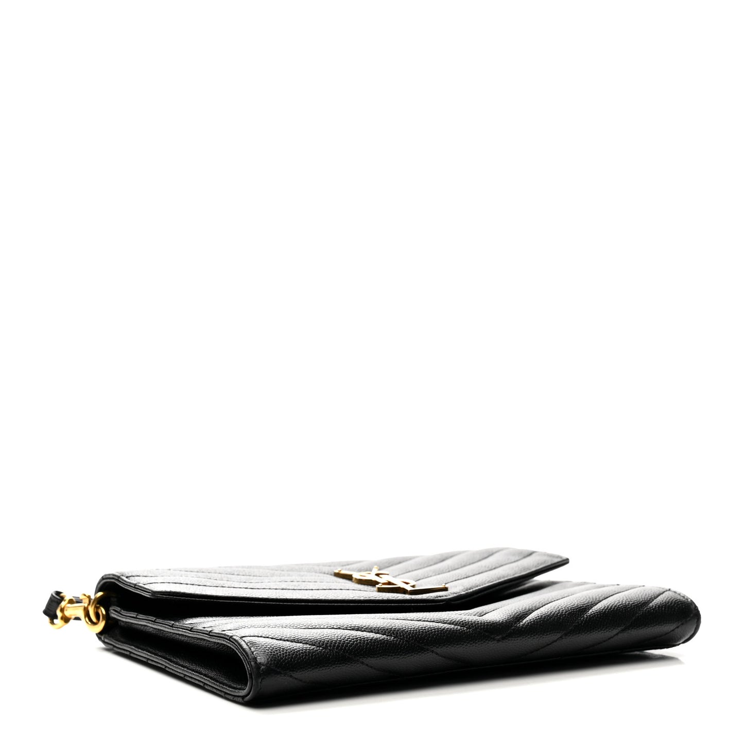 Grain De Poudre Matelasse Chevron Monogram Envelope Clutch Black