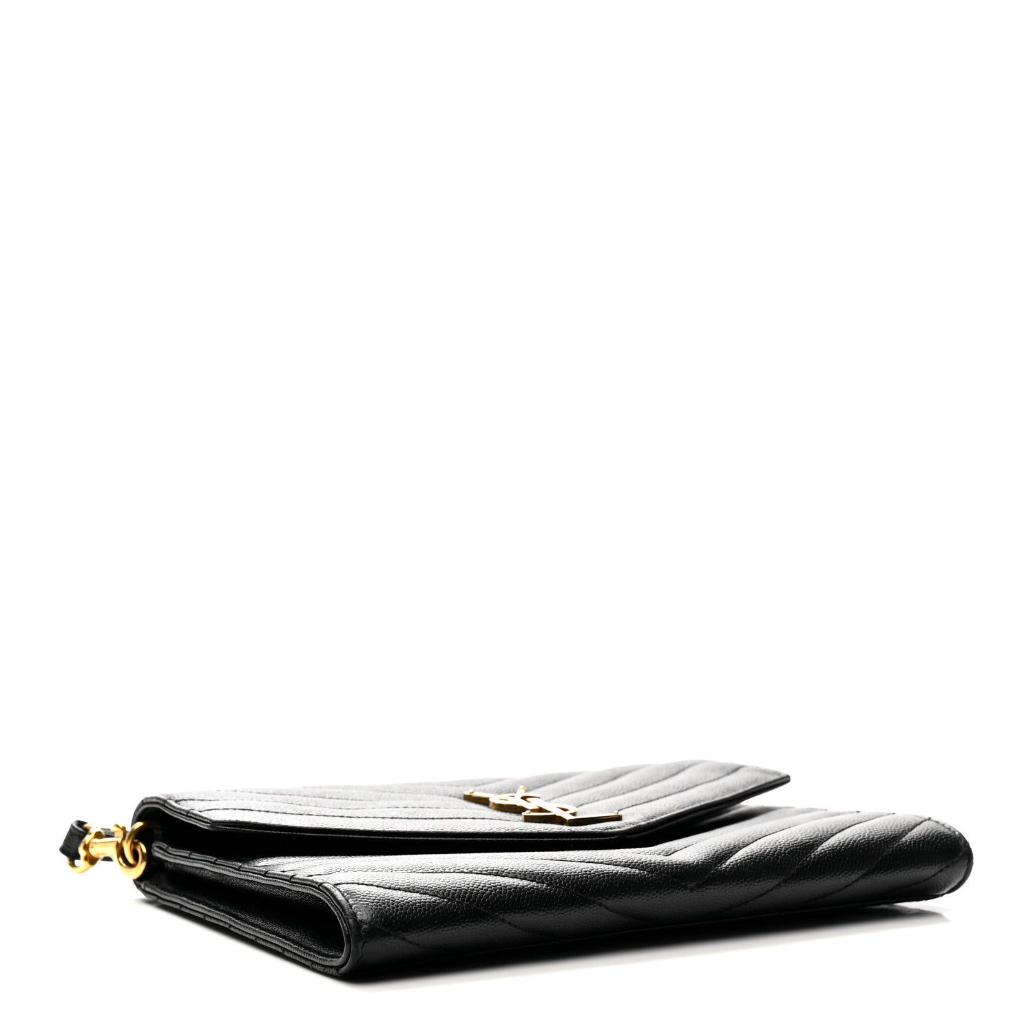 Saint Laurent Grain De Poudre Matelasse Chevron Monogram Envelope Clutch Black 4 of 11