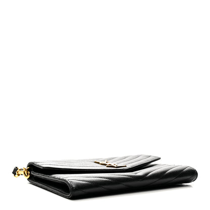 Saint Laurent Grain De Poudre Matelasse Chevron Monogram Envelope Clutch Black 4 of 11