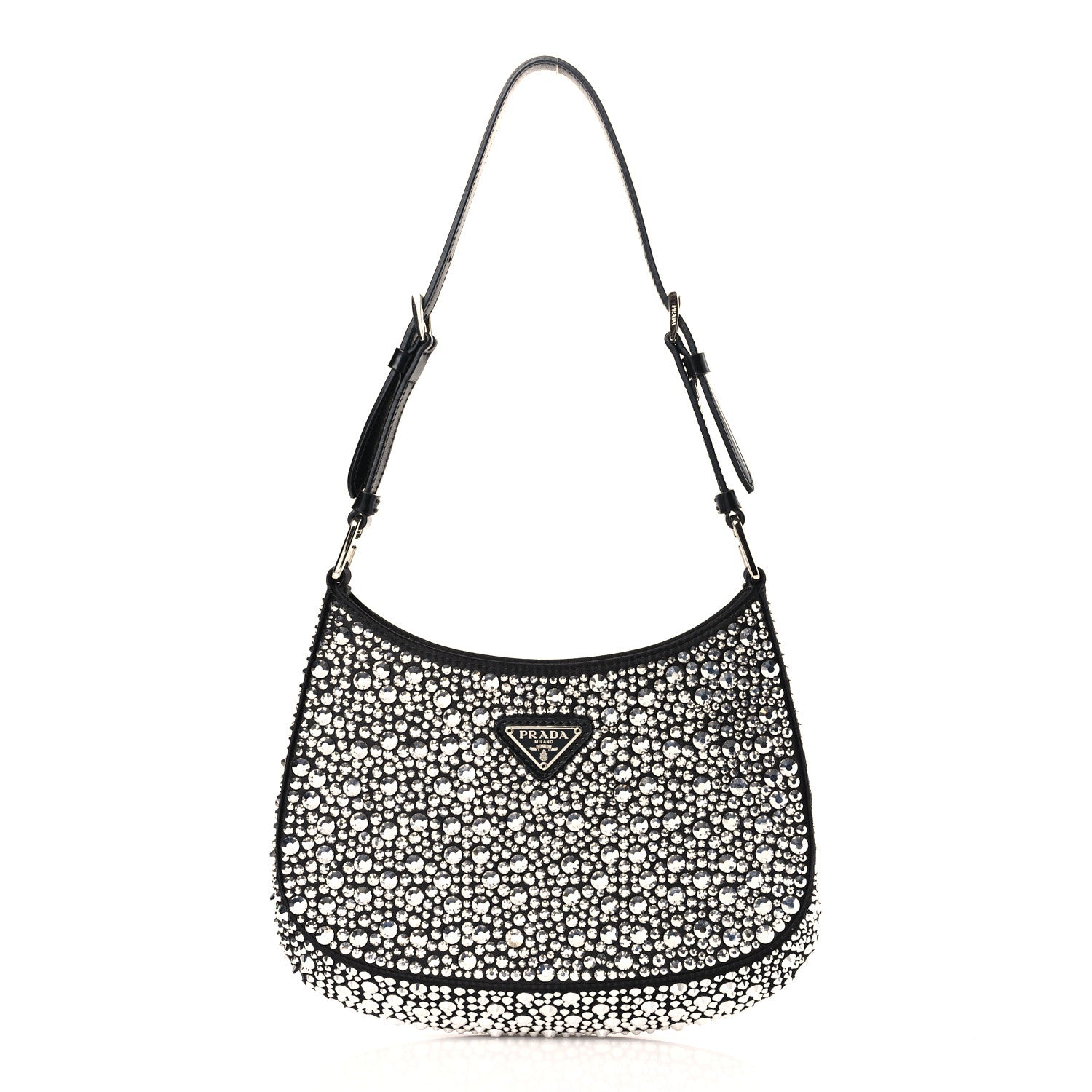 Prada Satin Crystal Cleo Adjustable Strap Shoulder Bag Metal 1 of 9