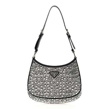 Prada Satin Crystal Cleo Adjustable Strap Shoulder Bag Metal 1 of 9