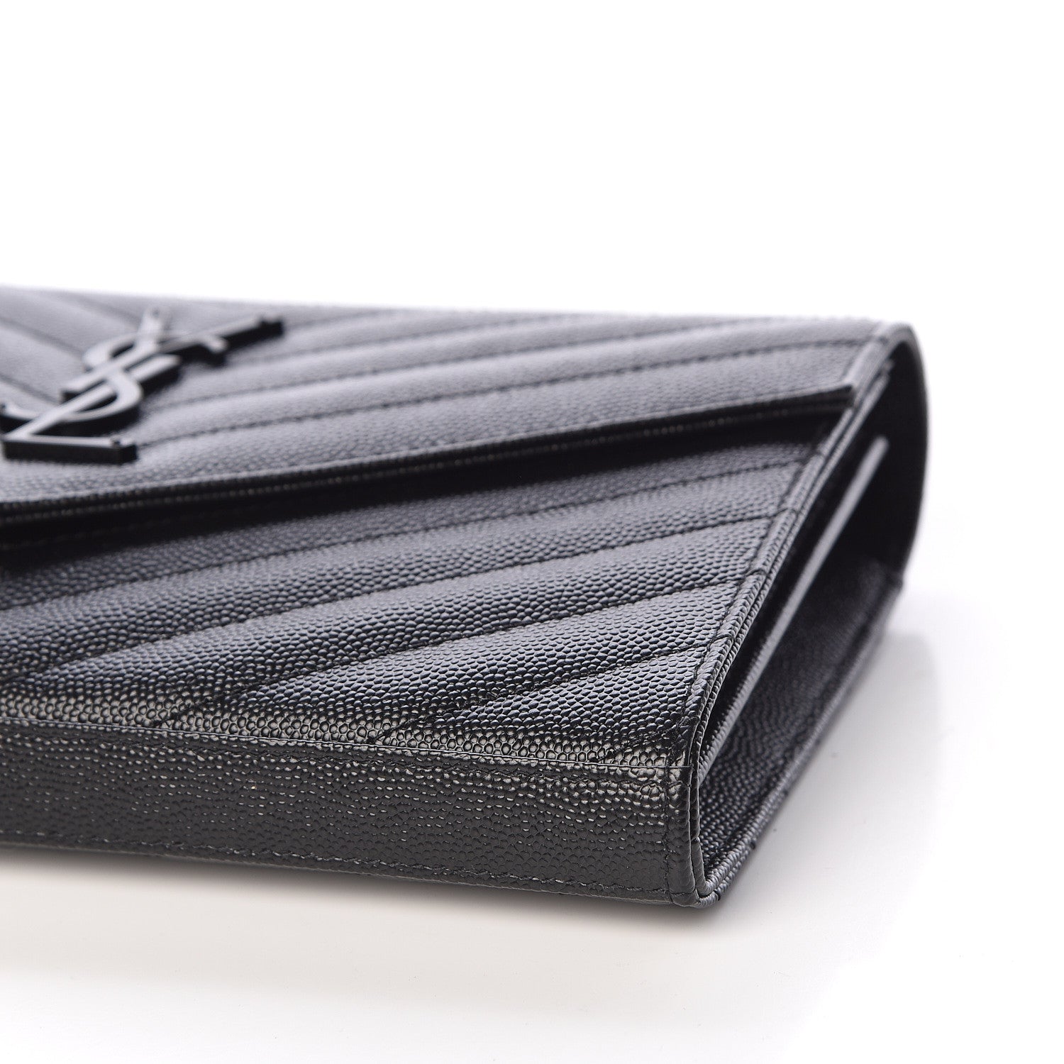 Saint Laurent Grain De Poudre Matelasse Chevron Monogram Chain Wallet Black 8 of 10