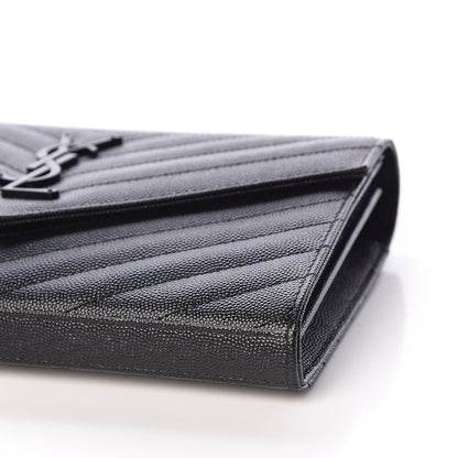 Saint Laurent Grain De Poudre Matelasse Chevron Monogram Chain Wallet Black 8 of 10