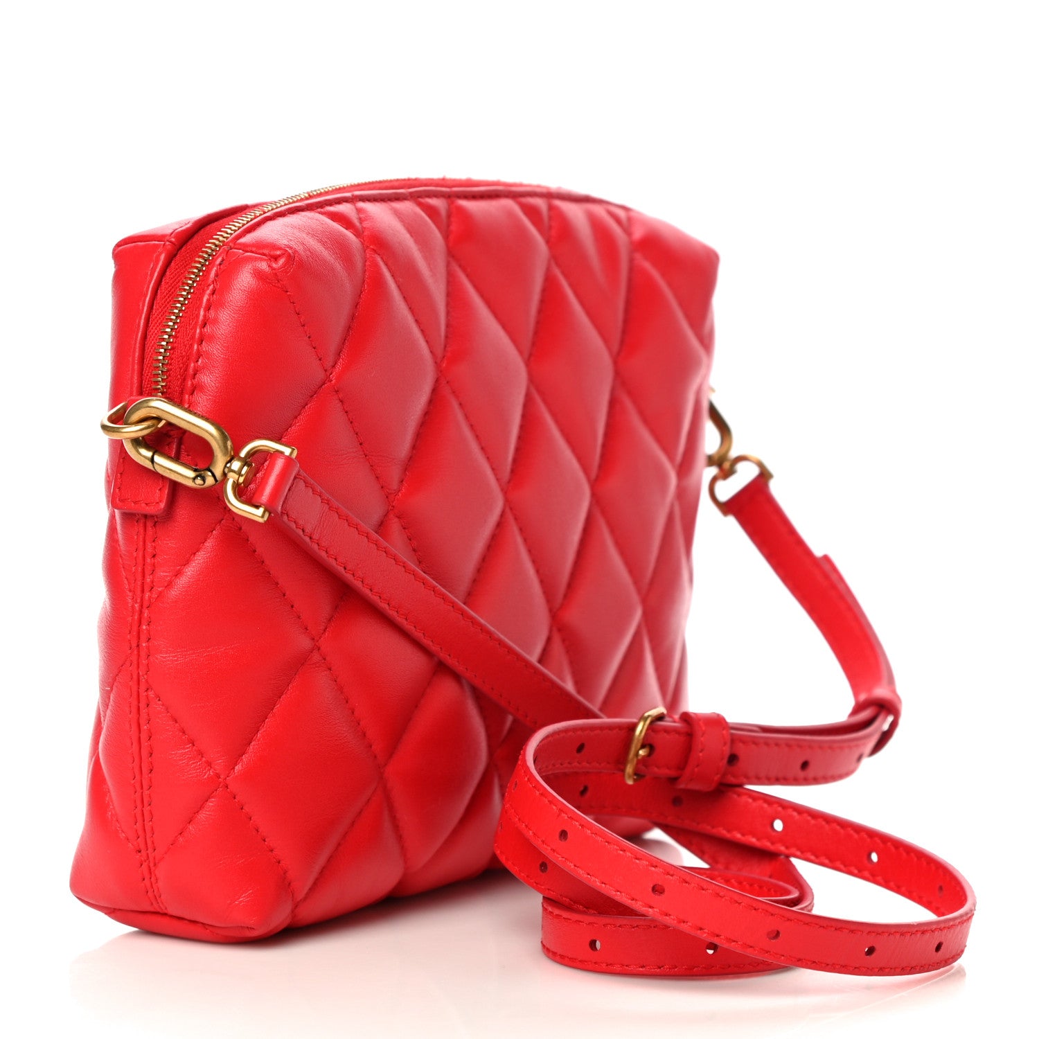 Balenciaga Nappa Calfskin Quilted Touch B Camera Shoulder Bag Bright Red 3 of 10
