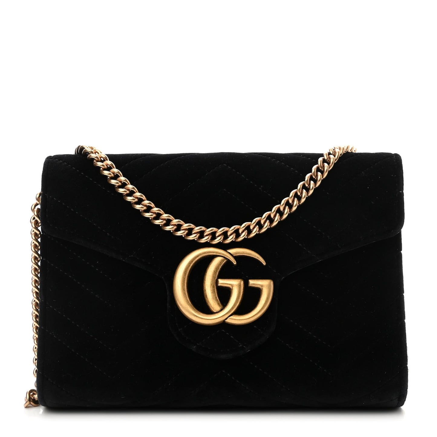 Velvet Matelasse GG Marmont Chain Wallet Black