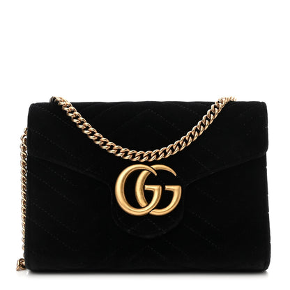 Gucci Velvet Matelasse GG Marmont Chain Wallet Black 1 of 12