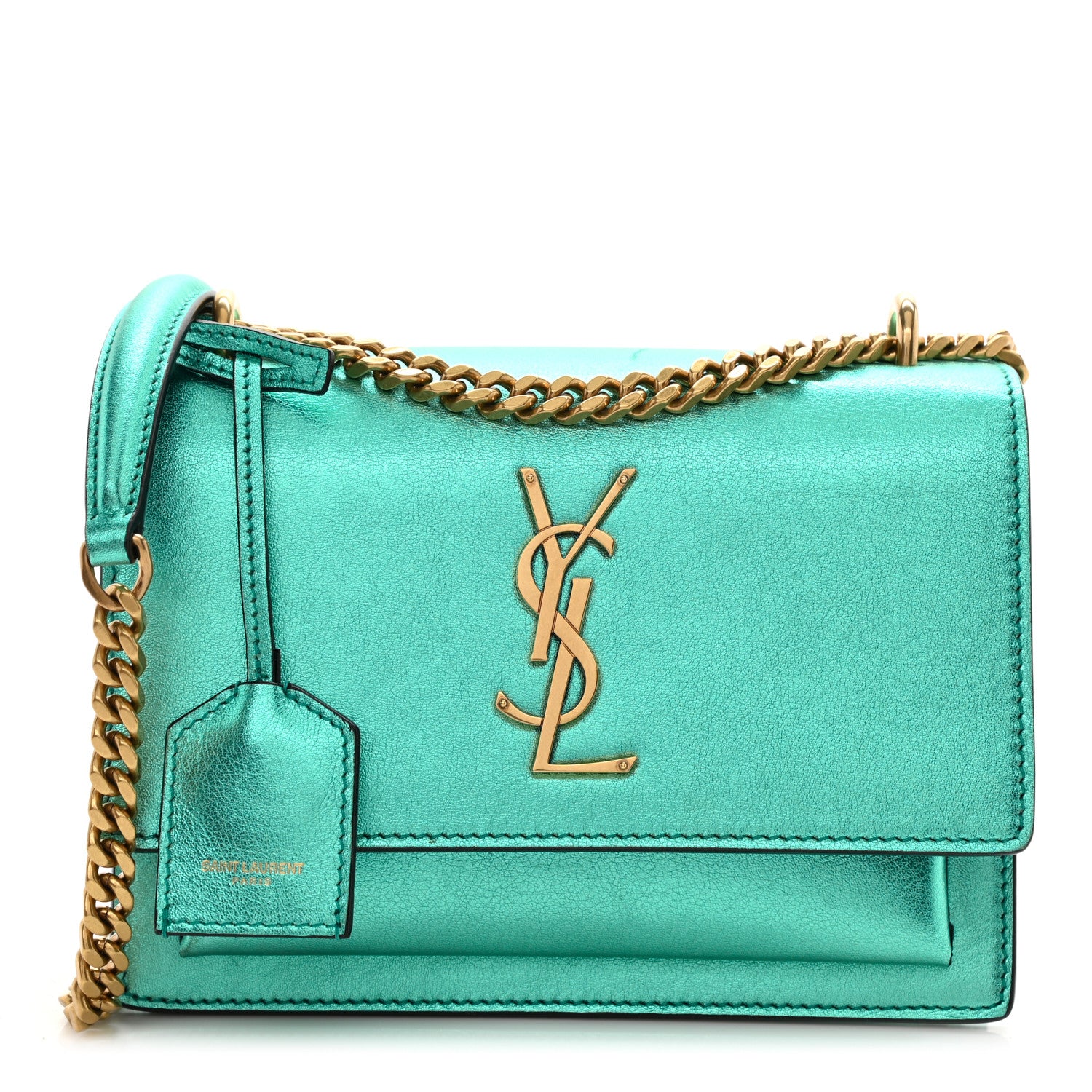 Saint Laurent Metallic Calfskin Small Monogram Sunset Chlorophille 1 of 12