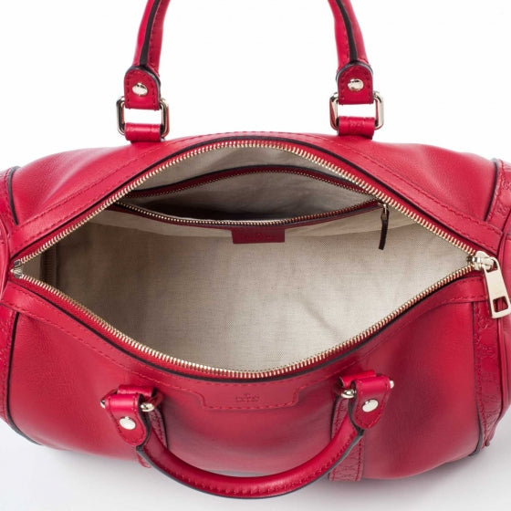 Gucci Calfskin Microguccissima Trim Medium Boston Raspberry Red 9 of 10