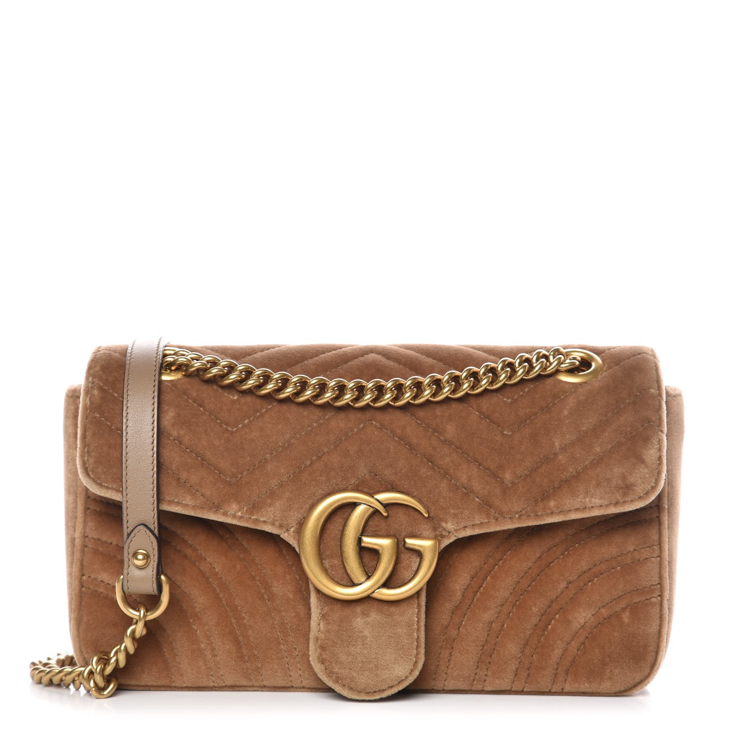 Gucci Velvet Matelasse Small GG Marmont Shoulder Bag Taupe 1 of 12