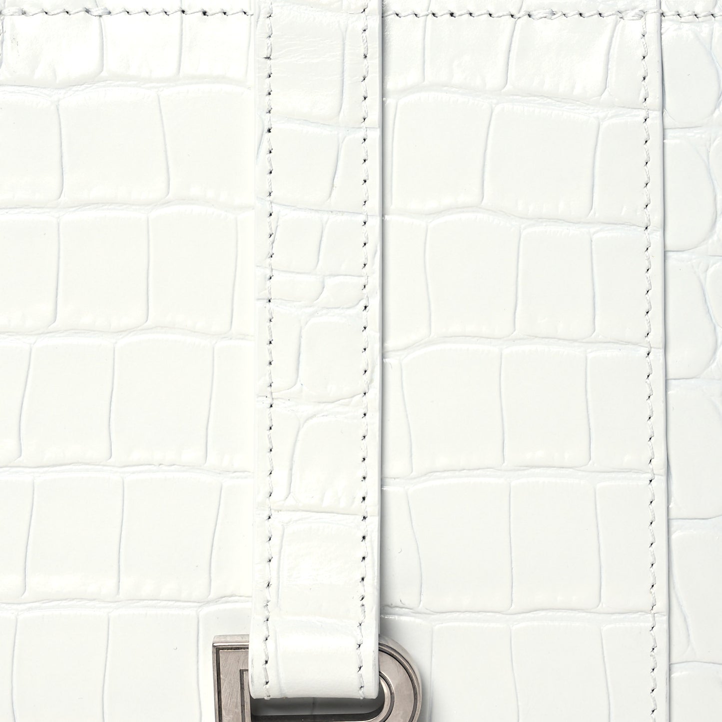 Shiny Calfskin Crocodile Embossed XXS Hourglass East West Tote White