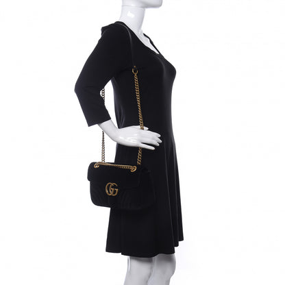 Gucci Velvet Matelasse Small GG Marmont Shoulder Bag Black 2 of 10
