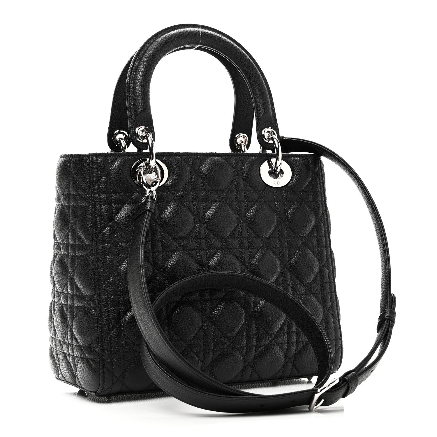 Christian Dior Grained Calfskin Cannage Medium Lady Dior Black 3 of 10