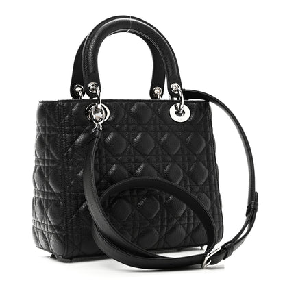 Christian Dior Grained Calfskin Cannage Medium Lady Dior Black 3 of 10