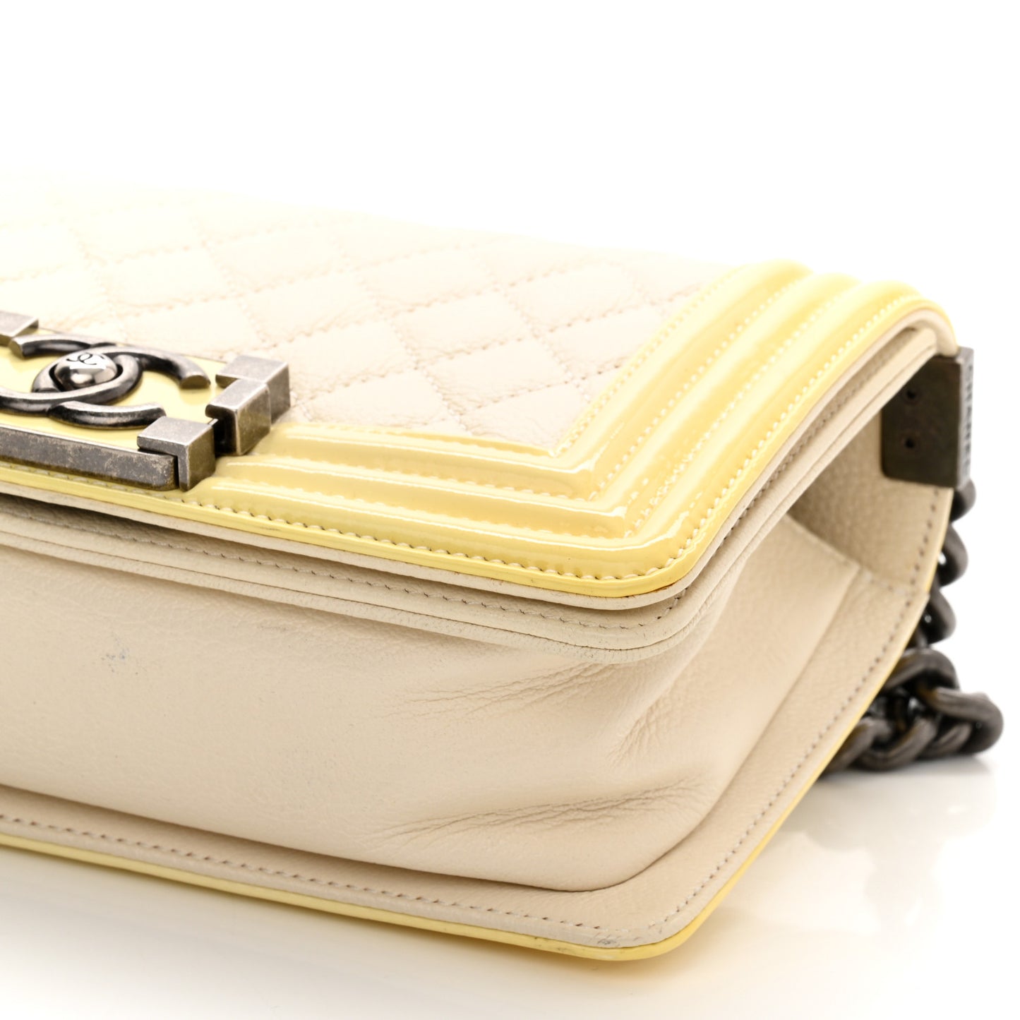 Goatskin Quilted Patent Small Duo Boy Flap White