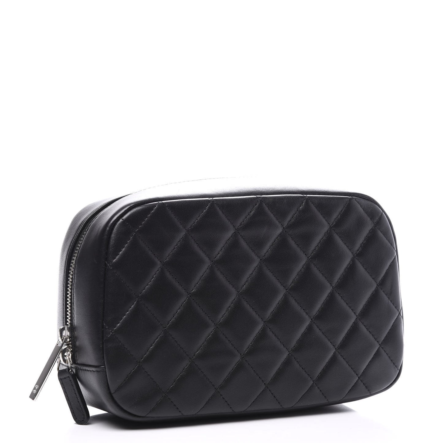 Lambskin Quilted Medium Curvy Pouch Cosmetic Case Black
