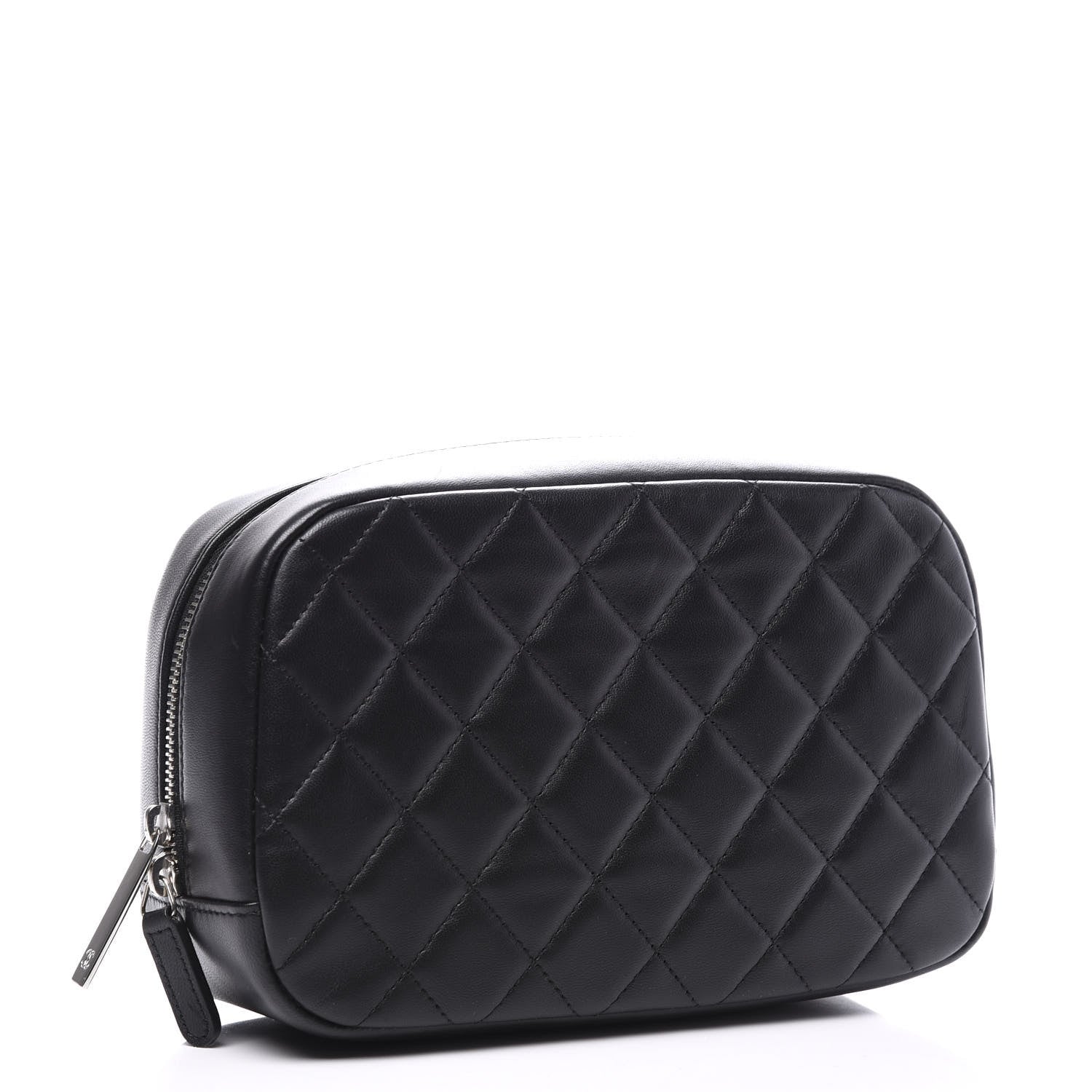 Chanel Lambskin Quilted Medium Curvy Pouch Cosmetic Case Black 2 of 9