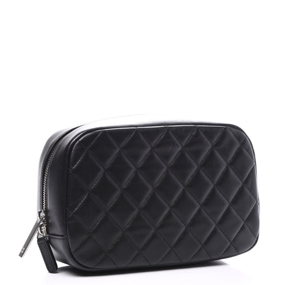 Chanel Lambskin Quilted Medium Curvy Pouch Cosmetic Case Black 2 of 9