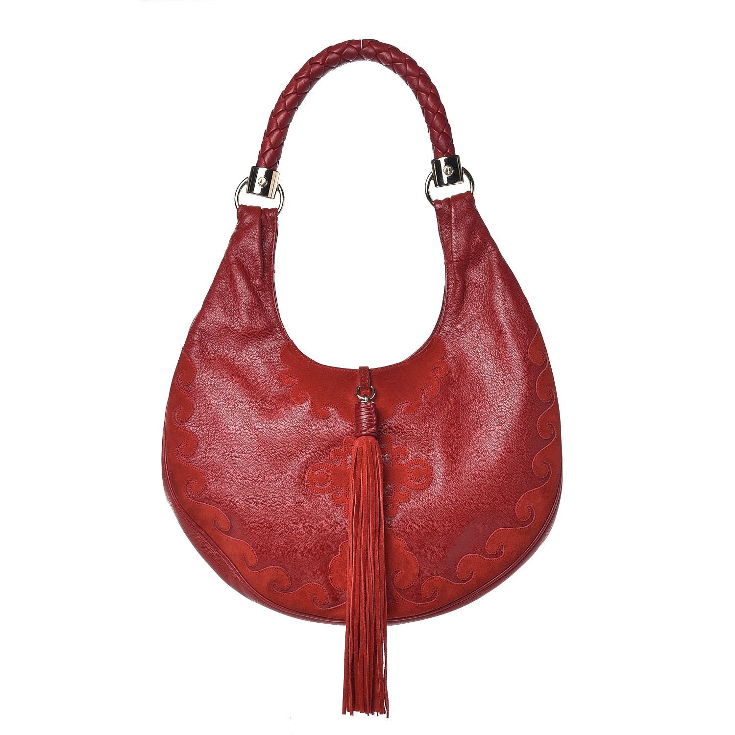 Saint Laurent Goatskin Suede Rive Gauche Tassel Hobo Red 1 of 10