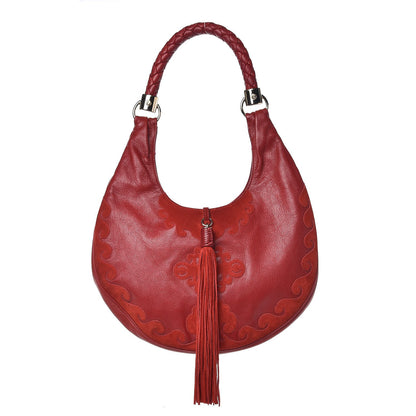 Saint Laurent Goatskin Suede Rive Gauche Tassel Hobo Red 1 of 10
