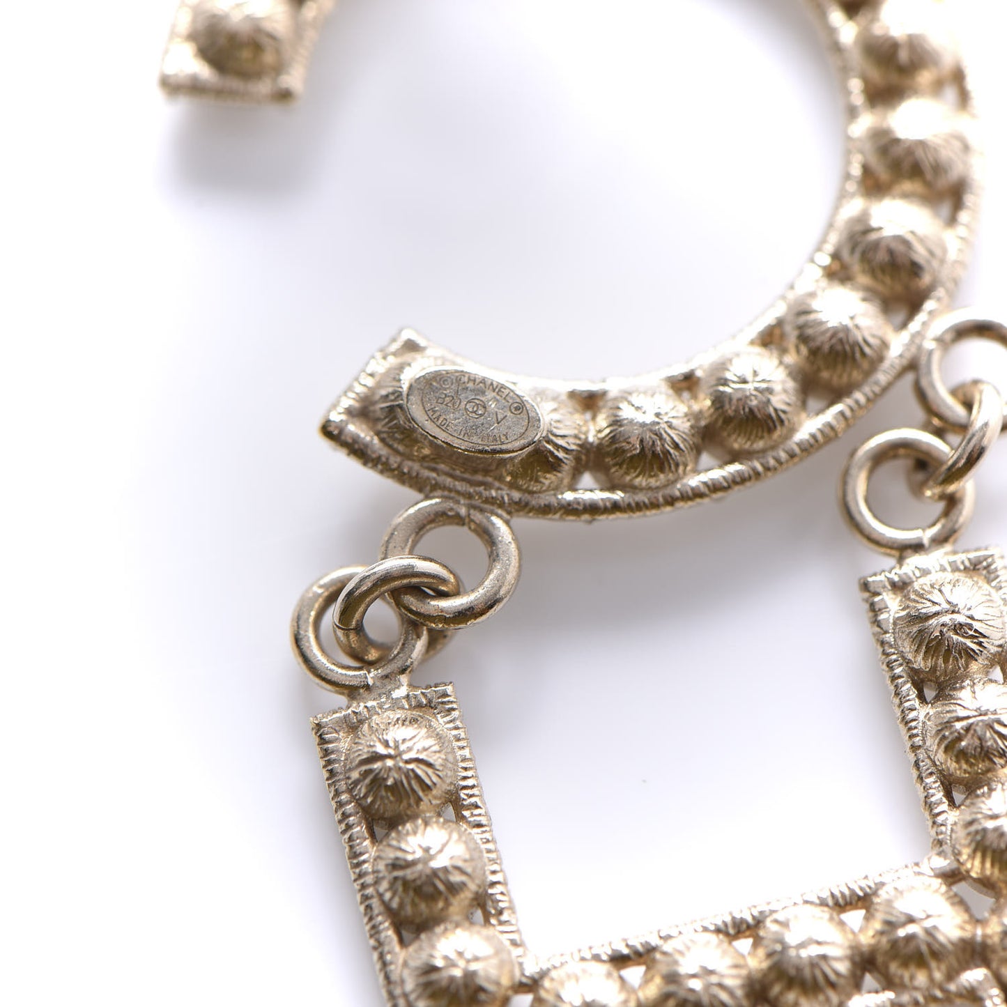 Crystal Cha-Nel Logo Drop Earrings Gold