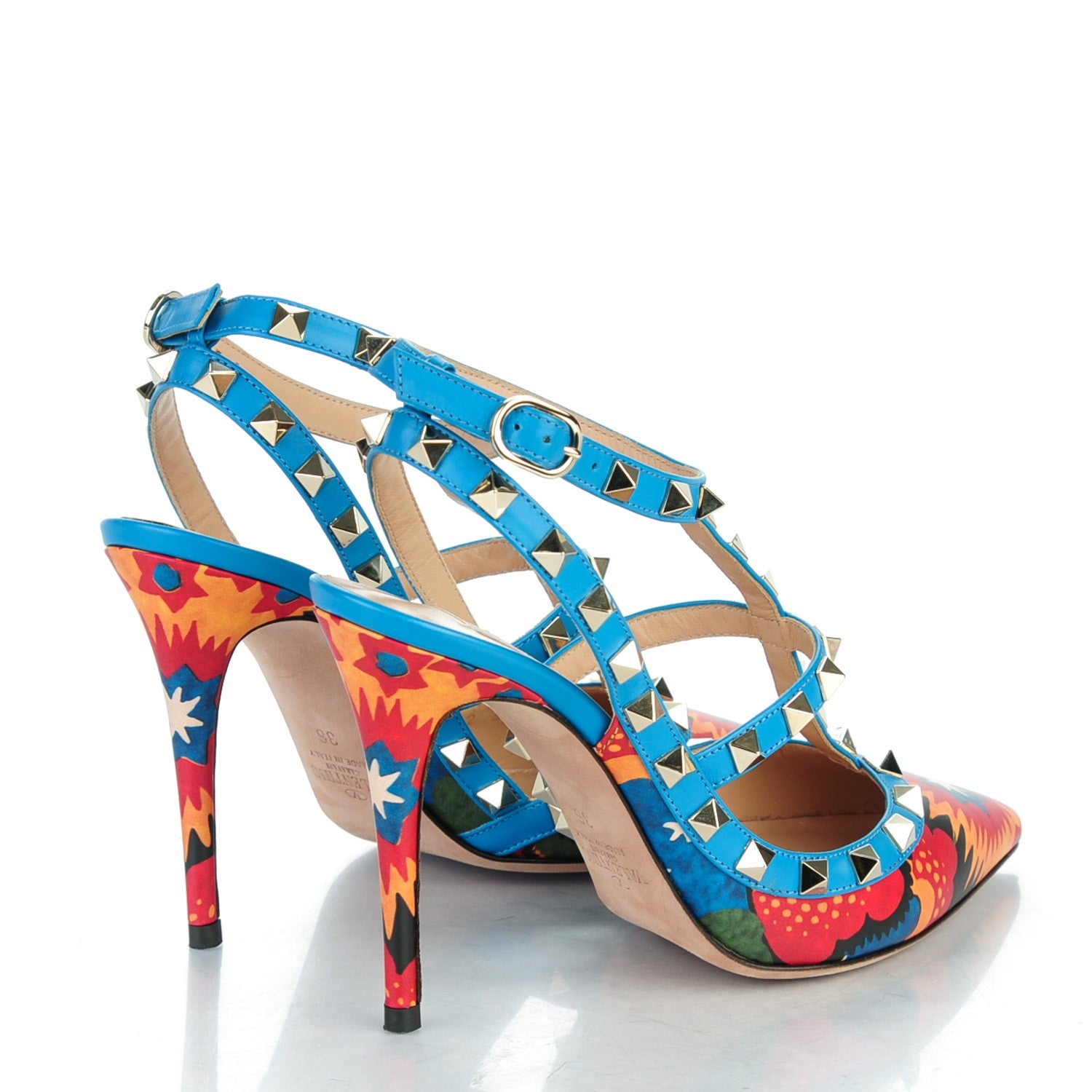 Valentino Garavani Calfskin Enchanted Wonderland Rockstud Ankle Strap Pumps 36 Light Stone 4 of 9