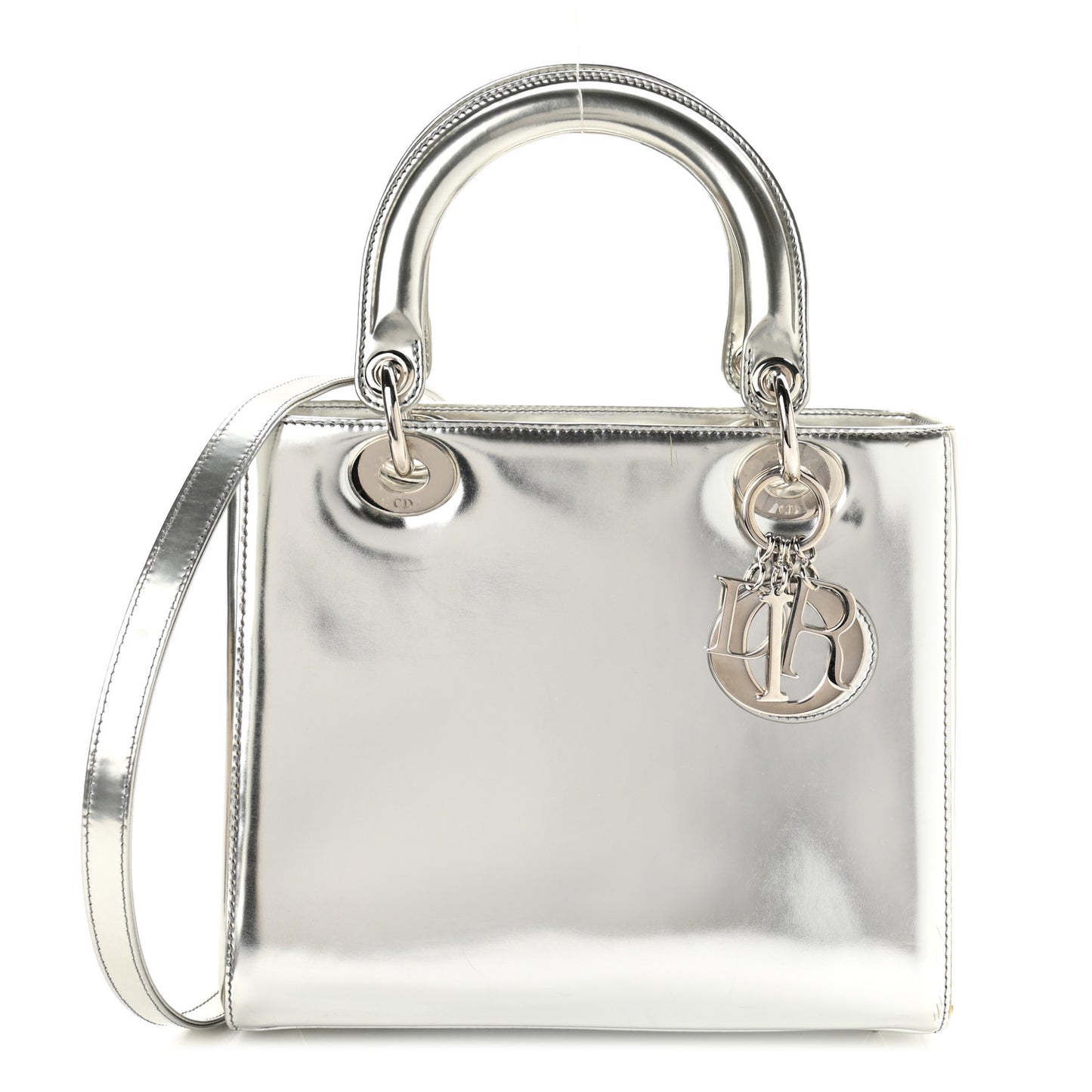 Metallic Patent Calfskin Medium Lady Dior Silver