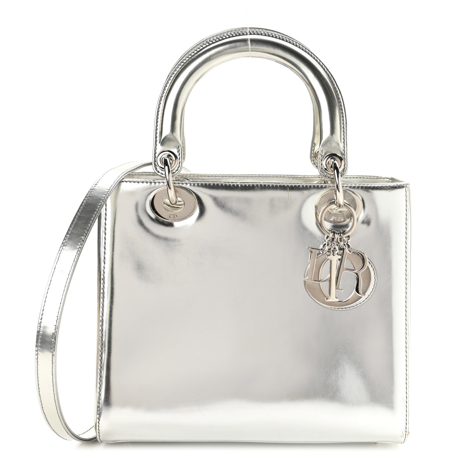 Christian Dior Metallic Patent Calfskin Medium Lady Dior Silver 1 of 11