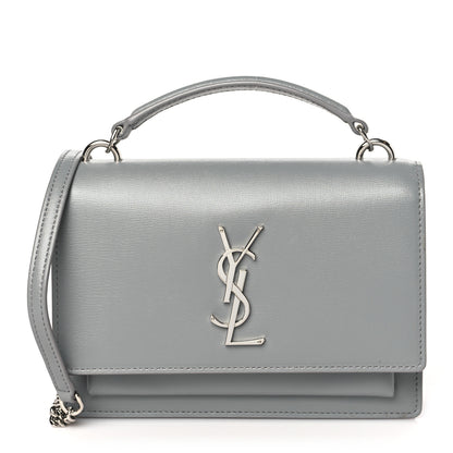 Saint Laurent Calfskin Monogram Sunset Top Handle Chain Wallet New Stone Grey 1 of 9