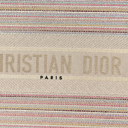 Christian Dior Canvas Embroidered Medium Stripes Book Tote Beige Multicolor 10 of 10
