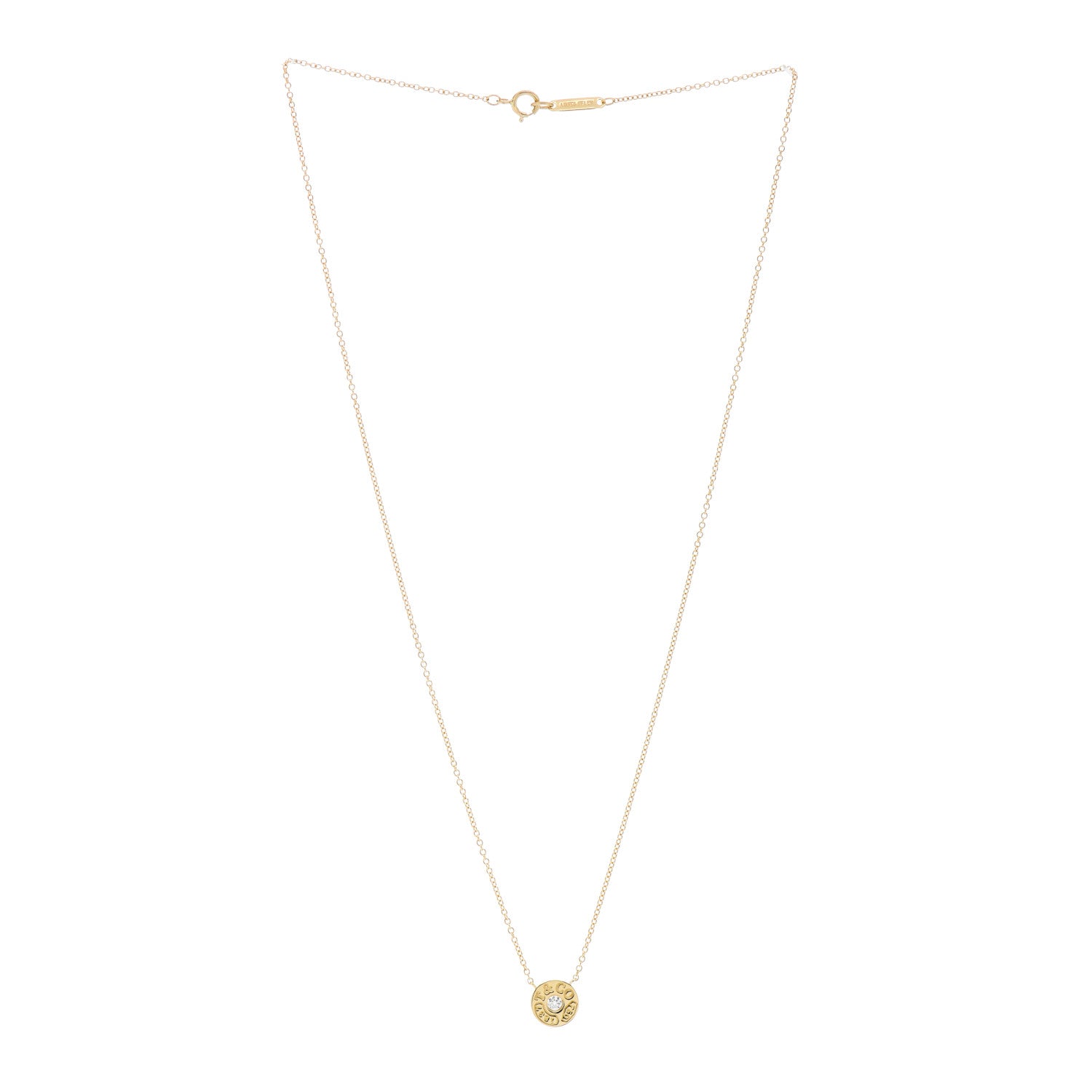 Tiffany 18K Yellow Gold Diamond 1837 Circle Pendant Necklace 3 of 4