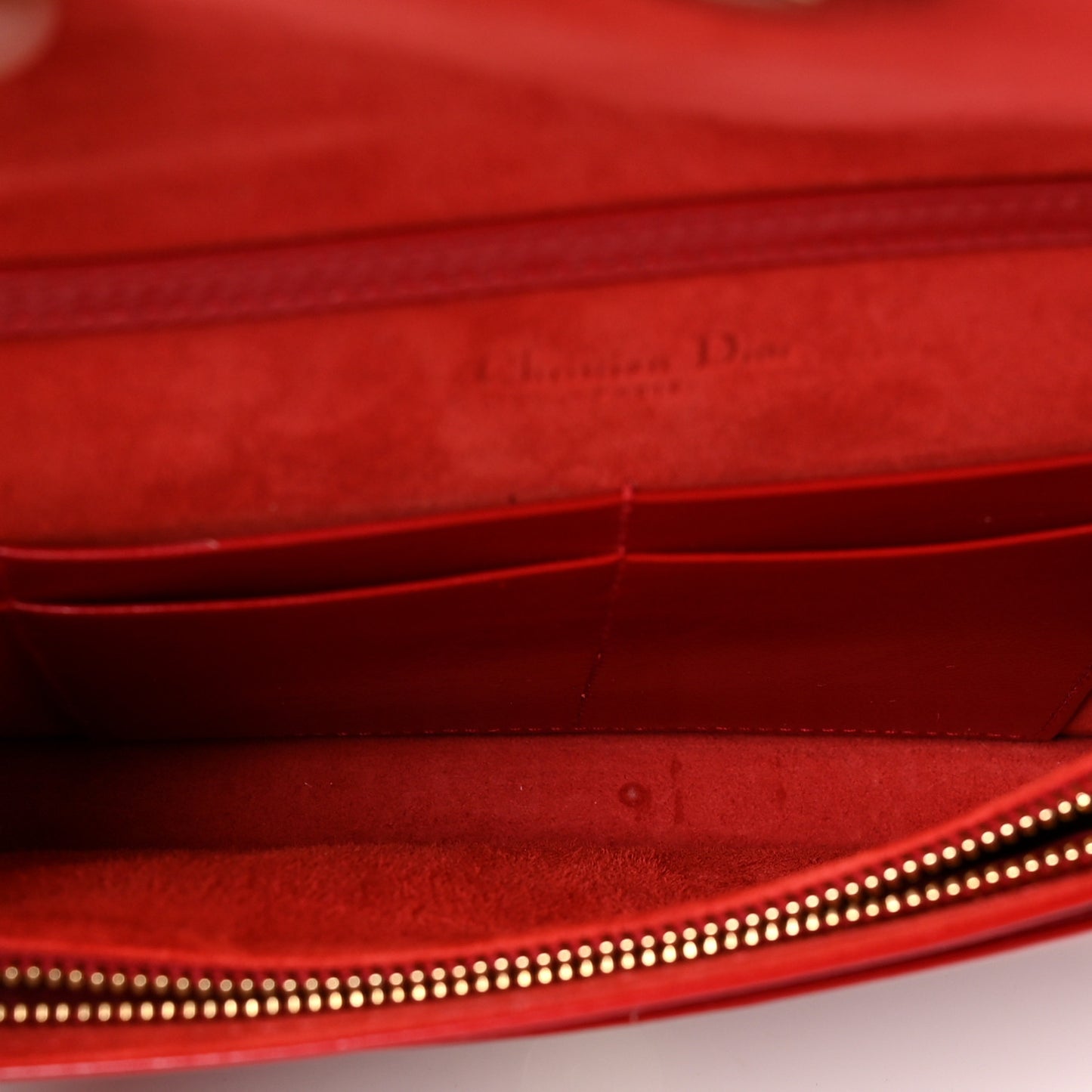 Crinkled Calfskin Diorama Wallet on Chain Pouch Red