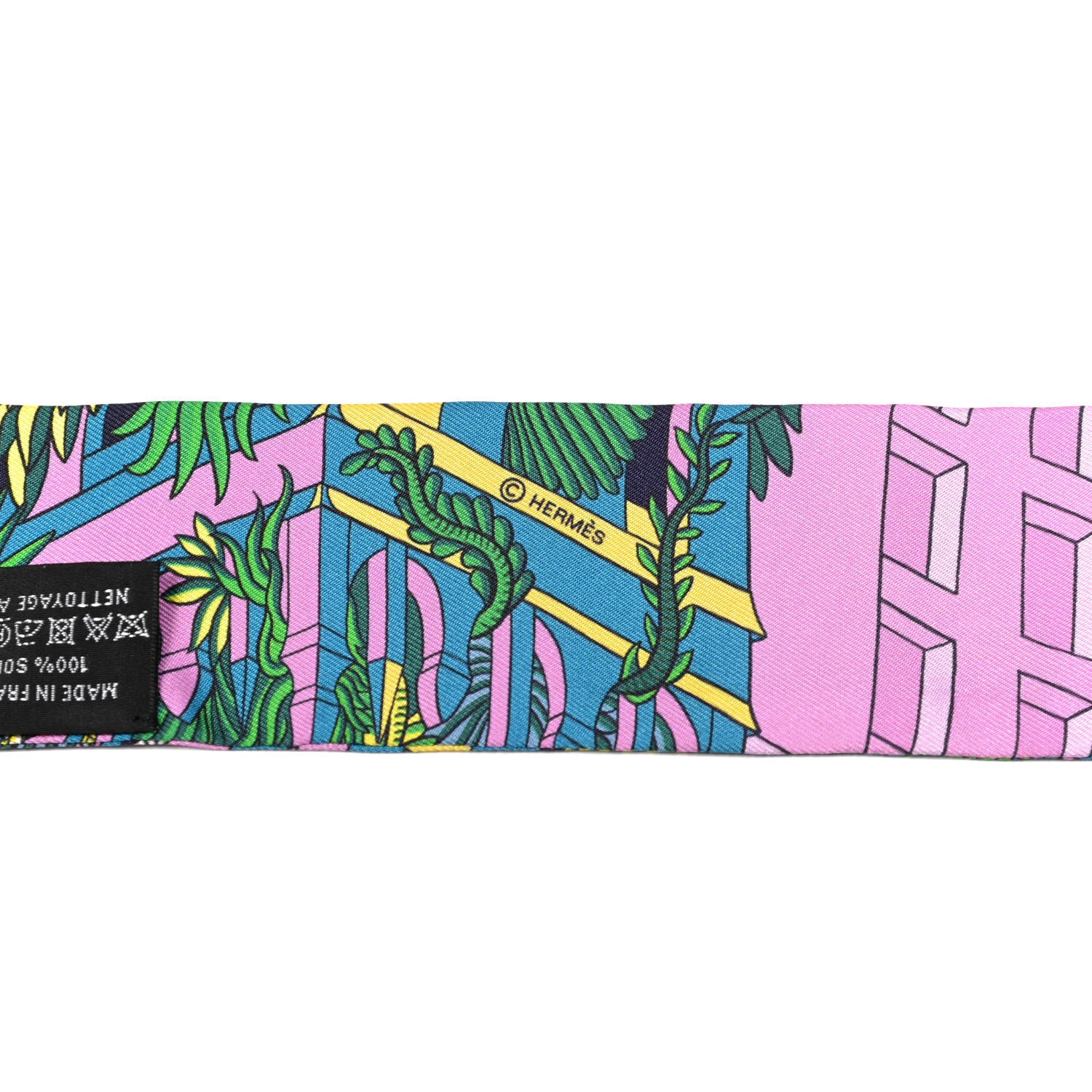 Hermes Silk Animapolis Plumetis Twilly Rose Vert Orange Fluo 3 of 4