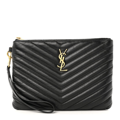 Saint Laurent Calfskin Matelasse Chevron Monogram A5 Wristlet Black 1 of 10