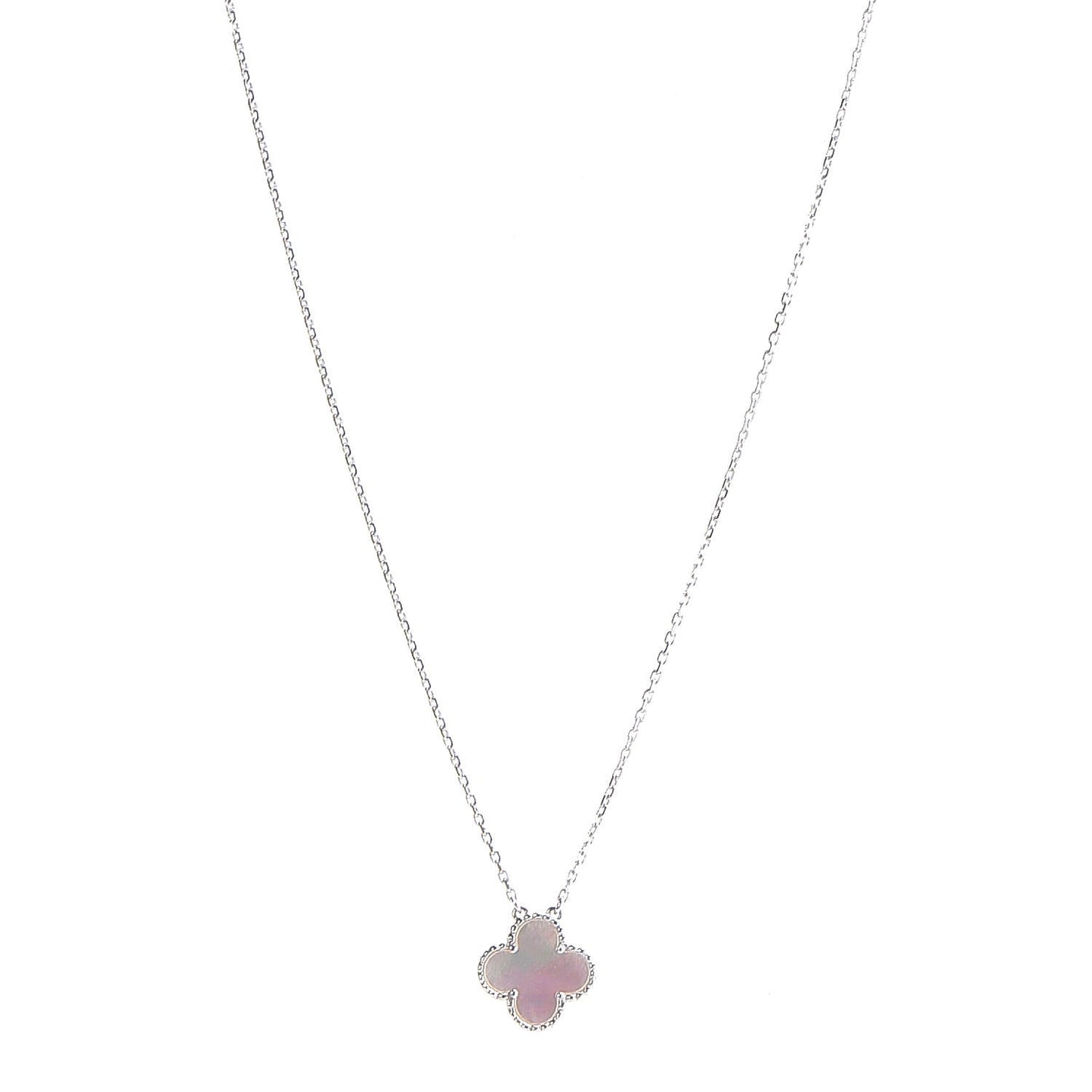 18K White Gold Mother of Pearl Vintage Alhambra Pendant Necklace