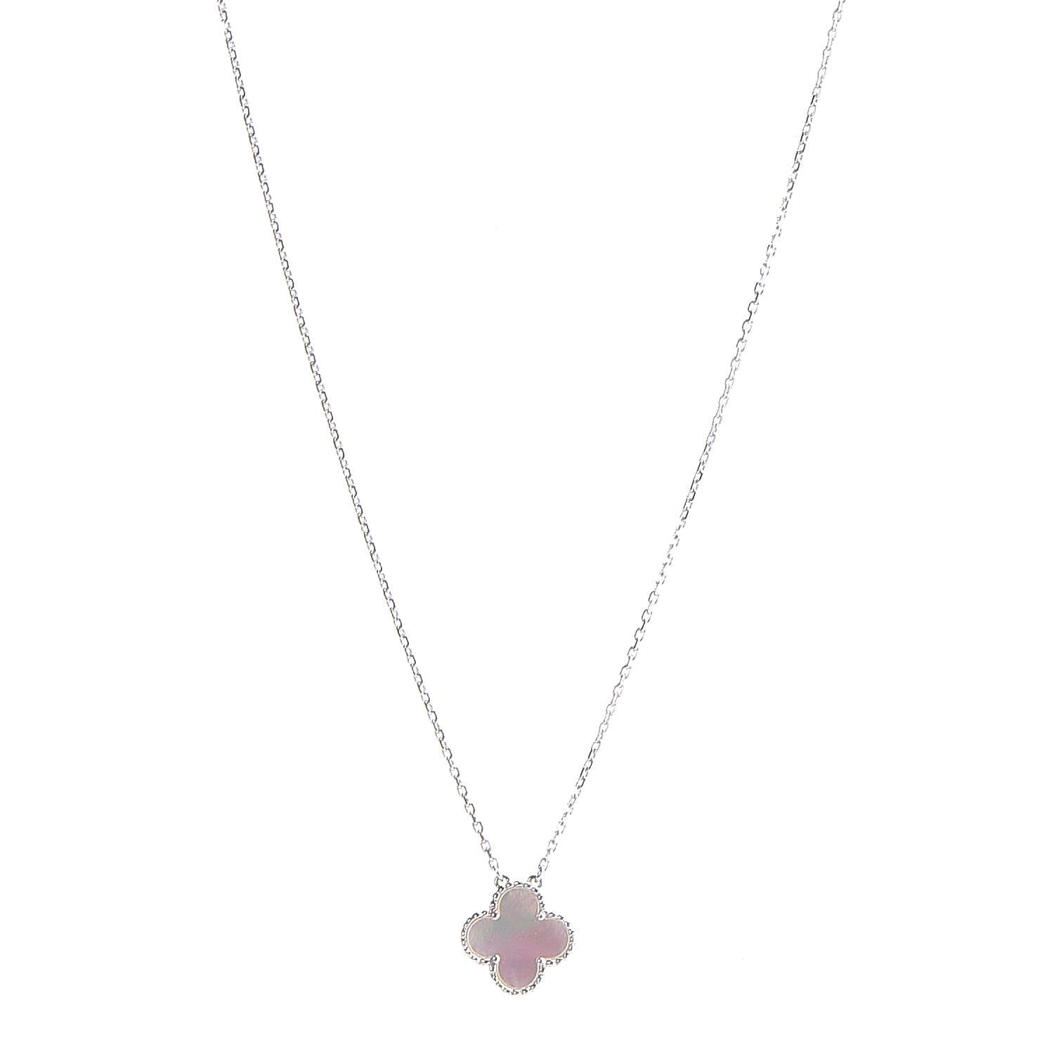 Van Cleef & Arpels 18K White Gold Mother of Pearl Vintage Alhambra Pendant Necklace 1 of 6