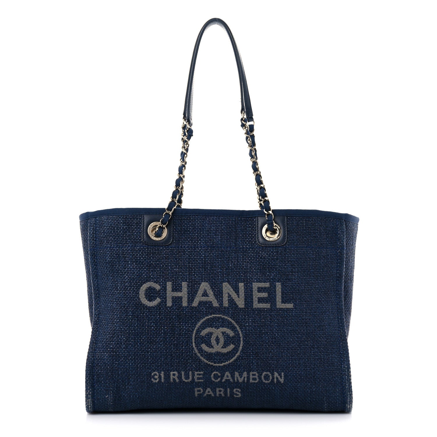 Chanel Woven Straw Raffia Small Deauville Tote Blue 1 of 14