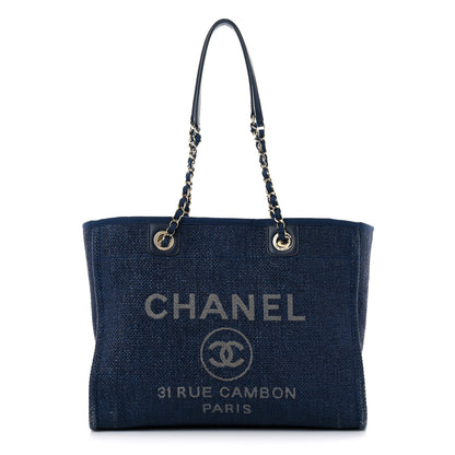 Chanel Woven Straw Raffia Small Deauville Tote Blue 1 of 14