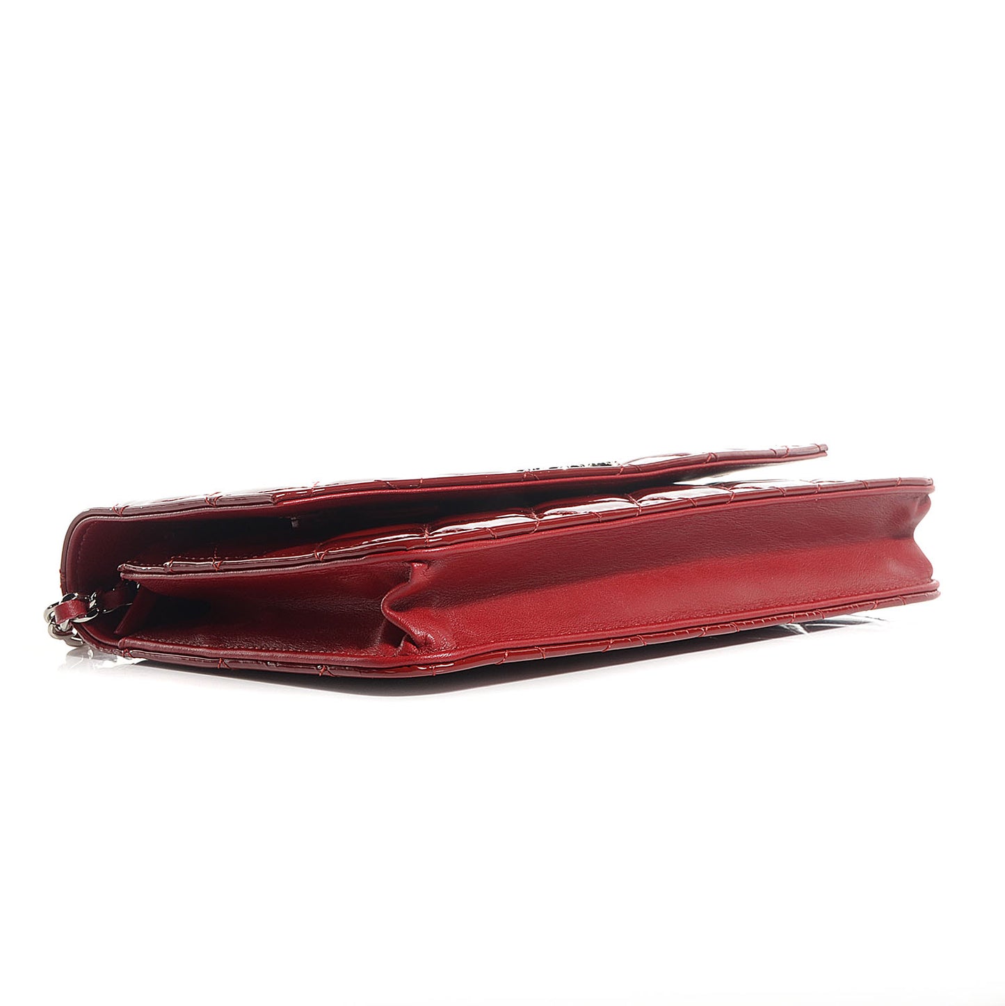 Patent Quilted Brilliant Wallet On Chain WOC Red