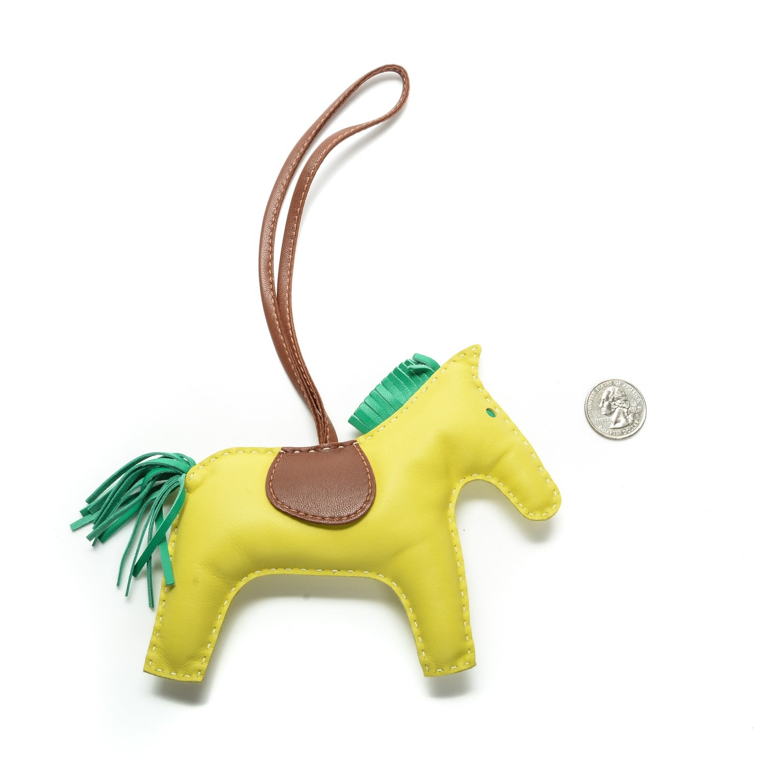 Hermes Milo Lambskin Grigri Rodeo Horse Bag Charm GM Lime Menthe Fauve 2 of 3