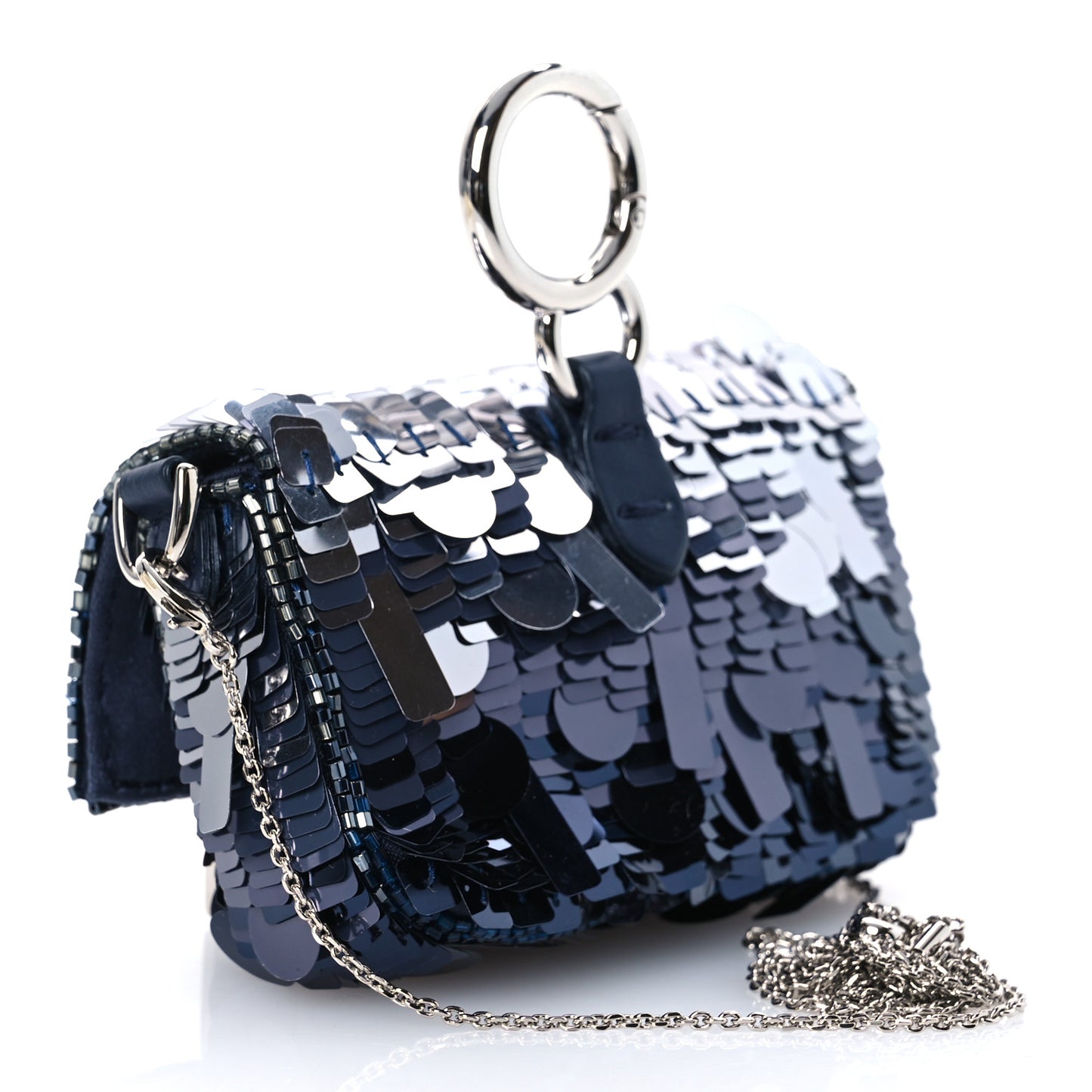 Sequin Paillettes Shiny Nappa Sex and the City Nano Maxi Buckle Baguette Charm Midnight