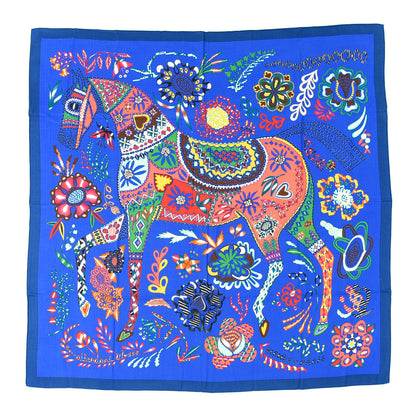 Hermes Cashmere Silk En Attendant Ulysse Shawl 140 Bleu Roy Vert Multicolor 1 of 4