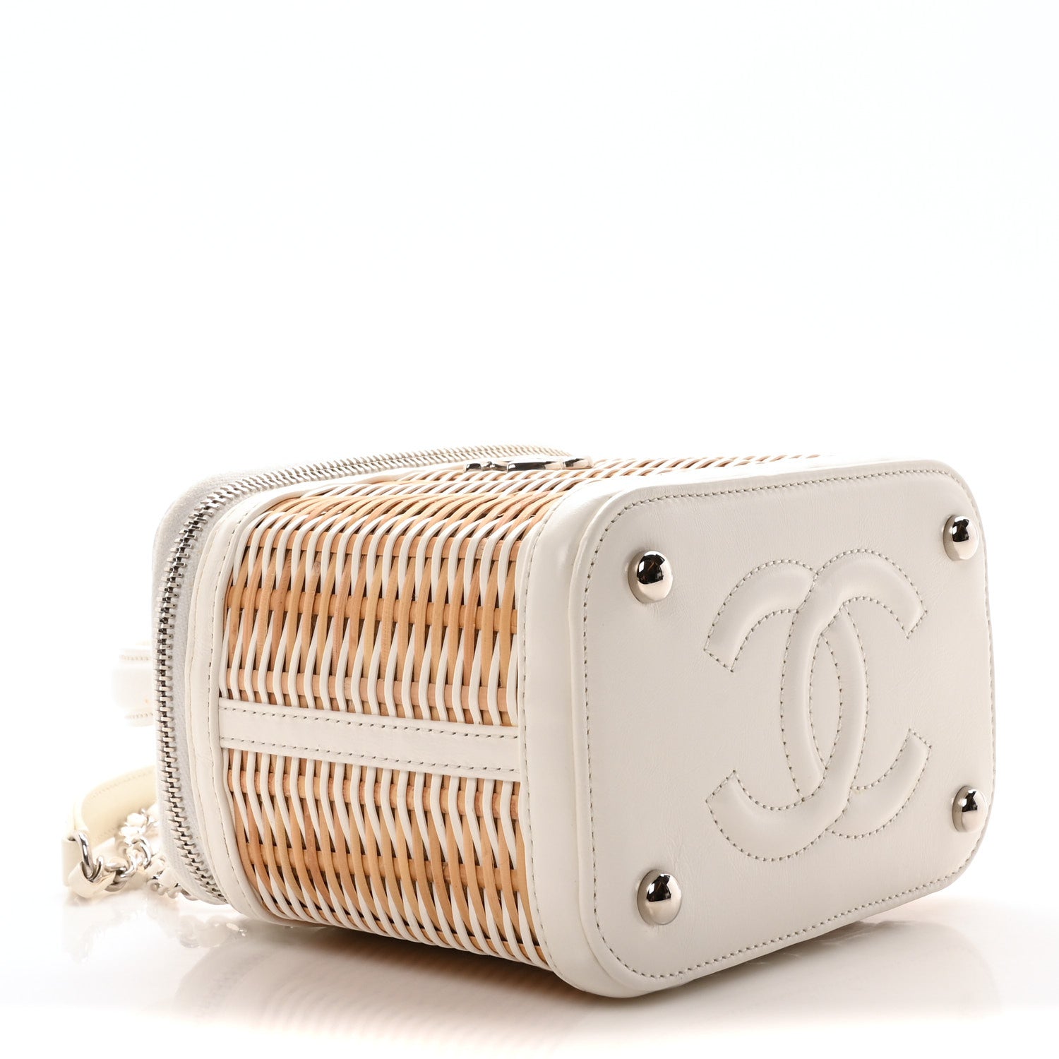 Chanel Calfskin Raffia Small Vanity Case Bag White Beige 4 of 11