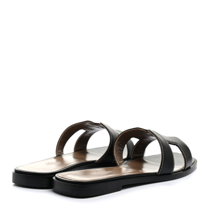 Hermes Box Calfskin Oran Sandals 36.5 Black 4 of 10