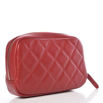 Chanel Lambskin Quilted Small Curvy Pouch Cosmetic Case Red 3 of 10