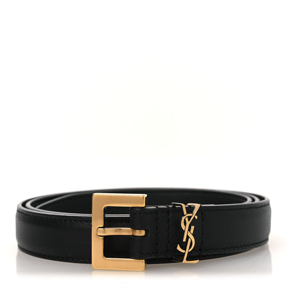Saint Laurent Smooth Calfskin Monogram Cassandre Extra Thin Square Buckle 80 32 Belt Black 1 of 7