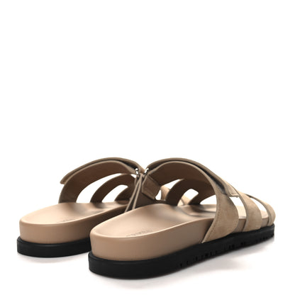 Hermes Suede Goatskin Womens Chypre Sandals 40 Beige Argile 4 of 10