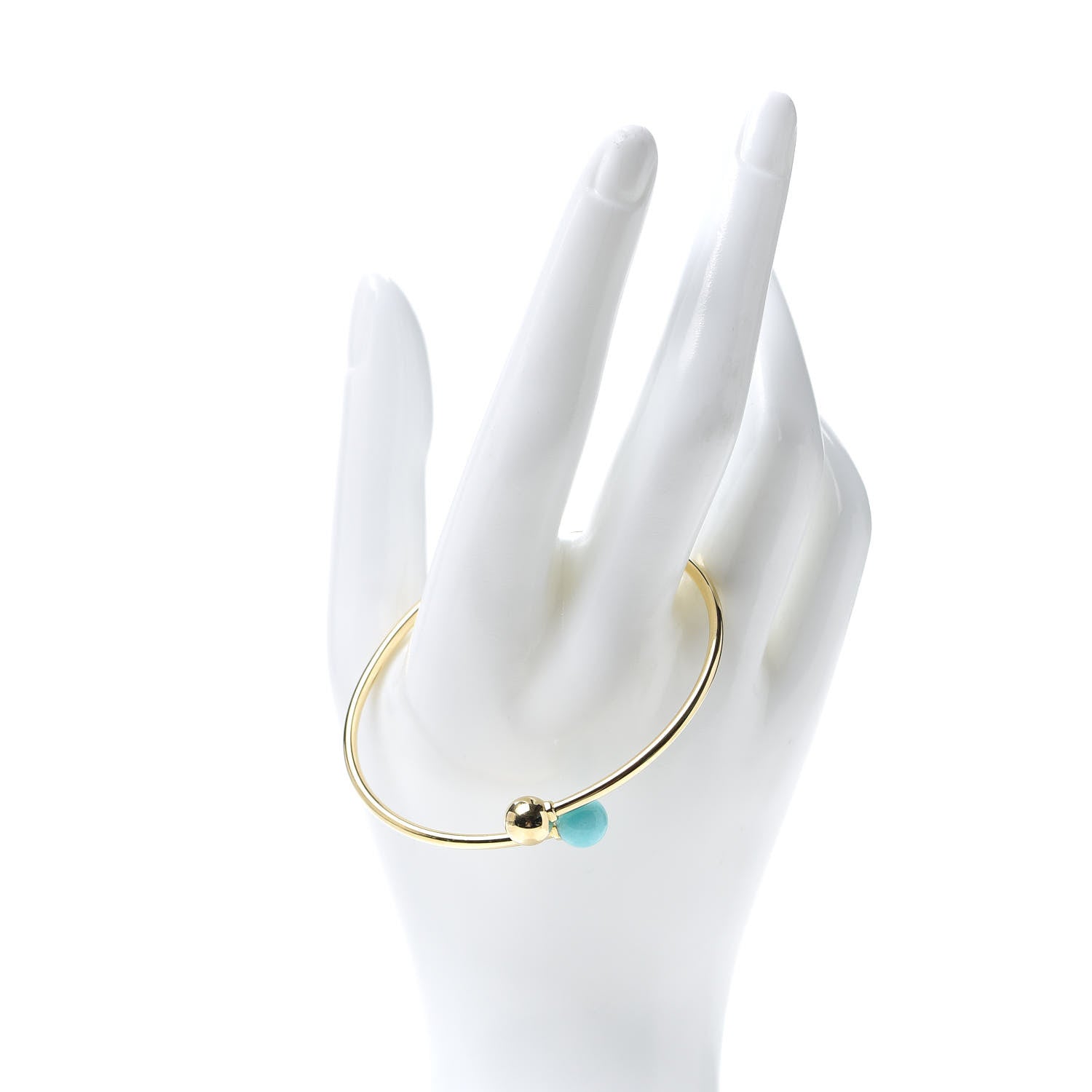 Tiffany 18K Yellow Gold Amazonite 8mm HardWear Ball Bypass Bracelet 2 of 5