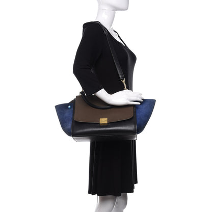 Celine Bullhide Calfskin Nubuck Medium Tri-color Trapeze Coffee 2 of 13