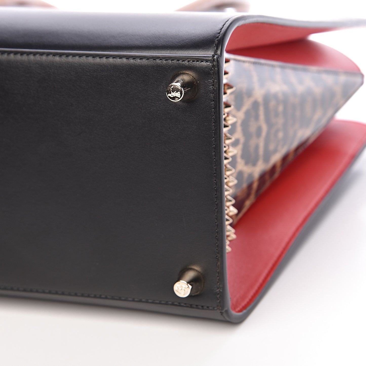 Calfskin Patent Leopard Spiked Large Paloma Black